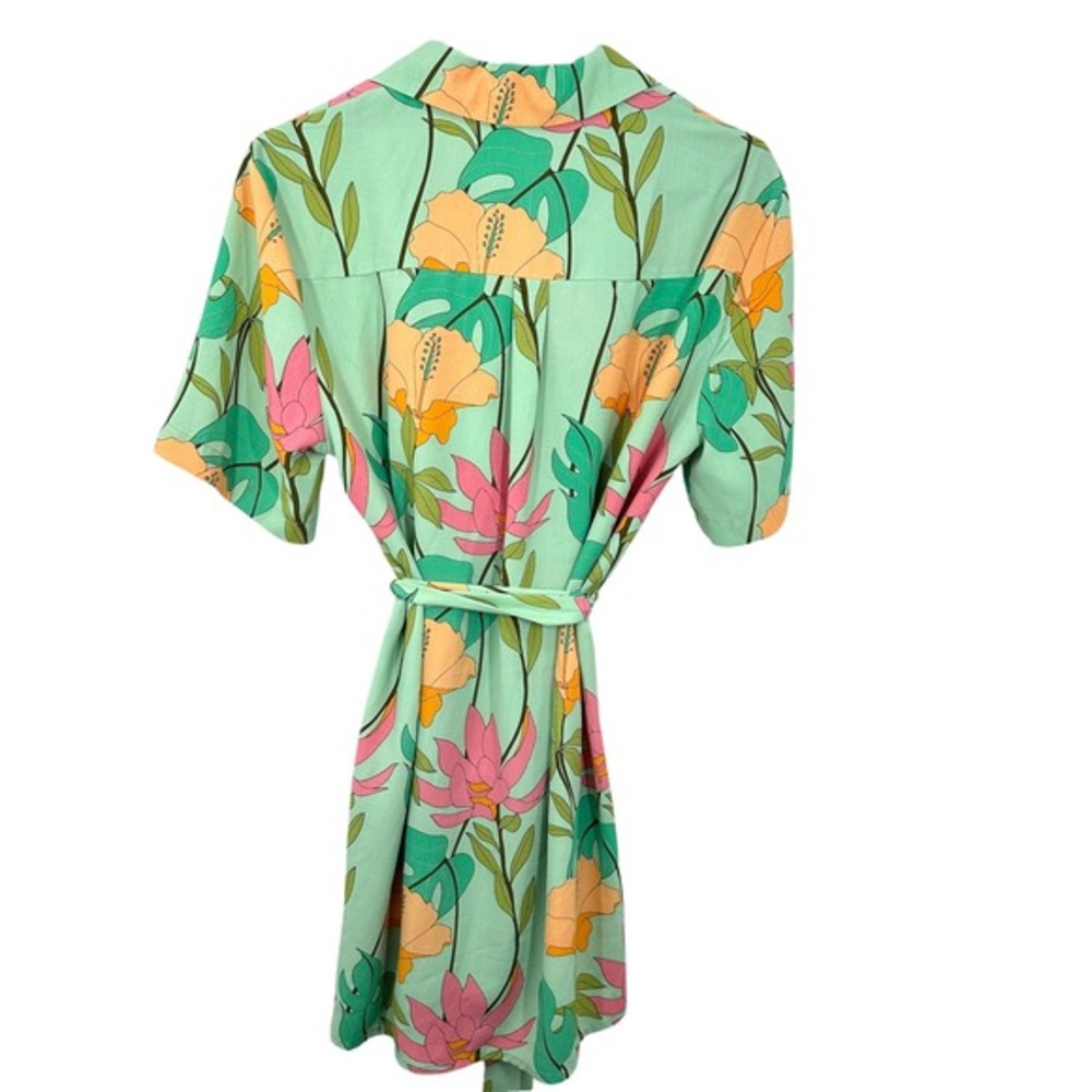Lulus XS Tropical Floral Mini Shirt Dress Green Pink Orange Button Front Vacay - Picture 7 of 7